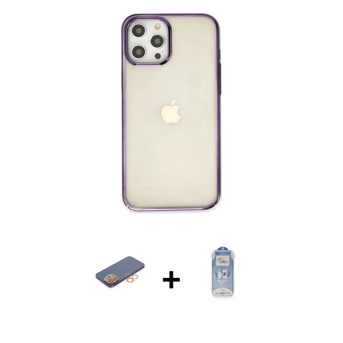MARSİLYAN™- iPhone 12 Pro Max Kılıf Doruk Doku Prime - Siyah Joko Magic 5D Cam + Renkli Kamera Lens Koruma Cam - TU
