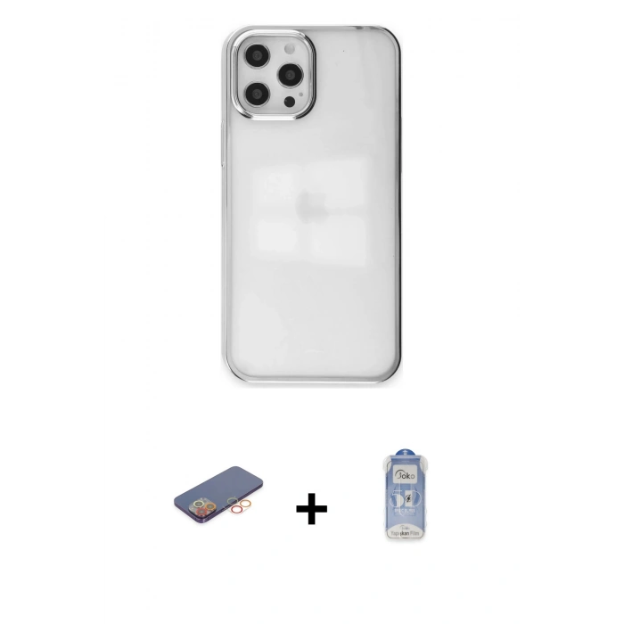 MARSİLYAN™- iPhone 12 Pro Max Kılıf Doruk Doku Prime - Siyah Joko Magic 5D Cam + Renkli Kamera Lens Koruma Cam - TU