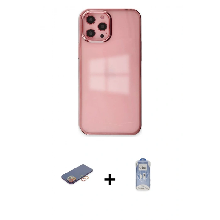 MARSİLYAN™- iPhone 12 Pro Max Kılıf Doruk Doku Prime - Siyah Joko Magic 5D Cam + Renkli Kamera Lens Koruma Cam - TU