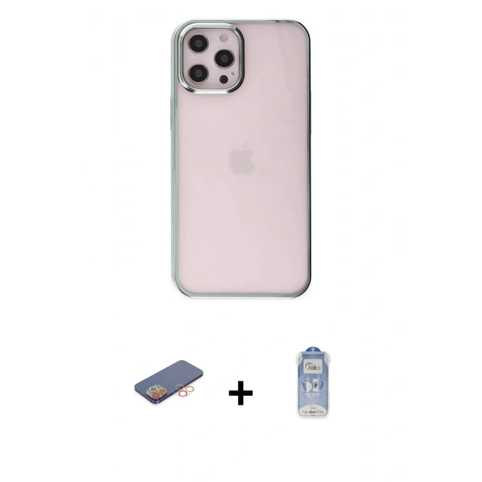 MARSİLYAN™- iPhone 12 Pro Max Kılıf Doruk Doku Prime - Siyah Joko Magic 5D Cam + Renkli Kamera Lens Koruma Cam - TU