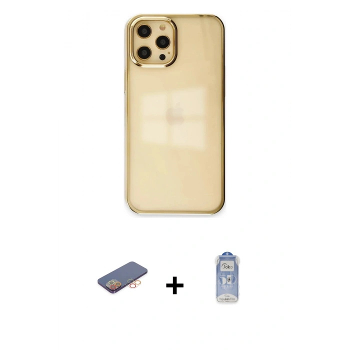 MARSİLYAN™- iPhone 12 Pro Max Kılıf Doruk Doku Prime - Siyah Joko Magic 5D Cam + Renkli Kamera Lens Koruma Cam - TU