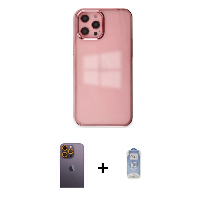 MARSİLYAN™- iPhone 12 Pro Max Kılıf Doruk Doku Prime - Siyah Joko Magic 5D Cam + Neon Fosforlu Kamera Lens - SI