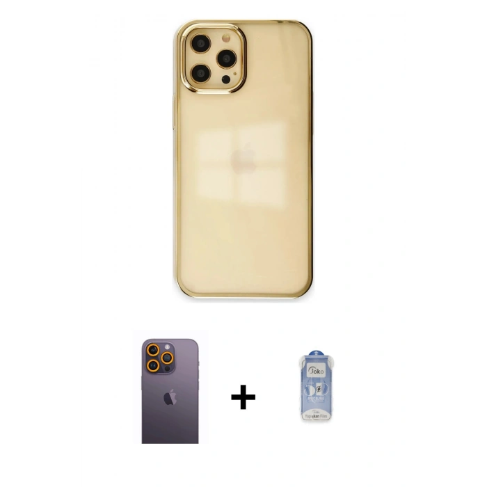 MARSİLYAN™- iPhone 12 Pro Max Kılıf Doruk Doku Prime - Siyah Joko Magic 5D Cam + Neon Fosforlu Kamera Lens - SI