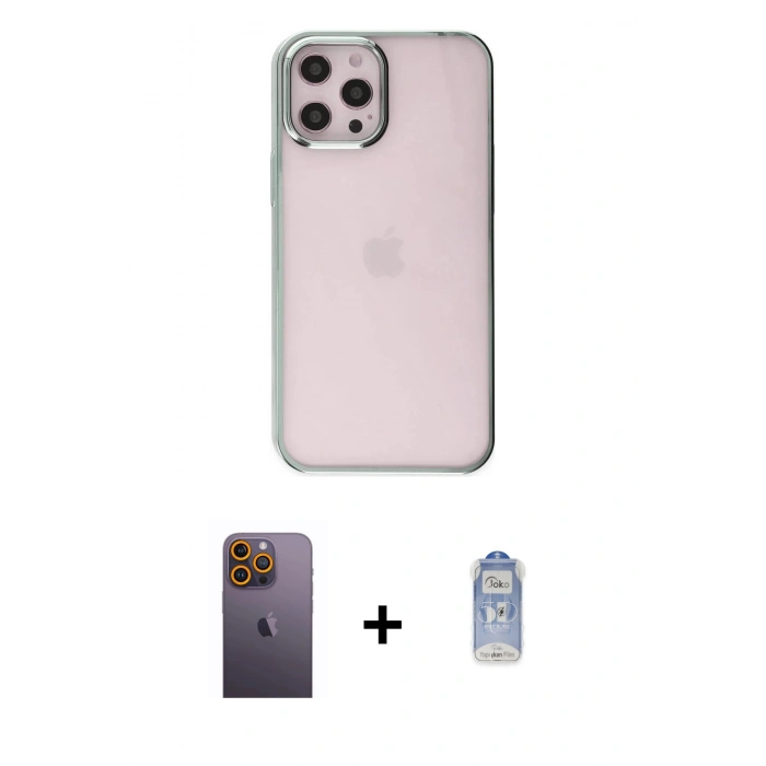 MARSİLYAN™- iPhone 12 Pro Max Kılıf Doruk Doku Prime - Siyah Joko Magic 5D Cam + Neon Fosforlu Kamera Lens - SI