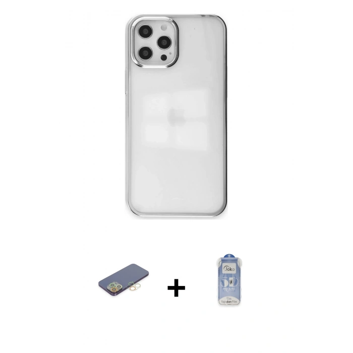 MARSİLYAN™- iPhone 12 Pro Max Kılıf Doruk Doku Prime - Siyah Joko Magic 5D Cam + Renkli Kamera Lens Koruma Cam - SI