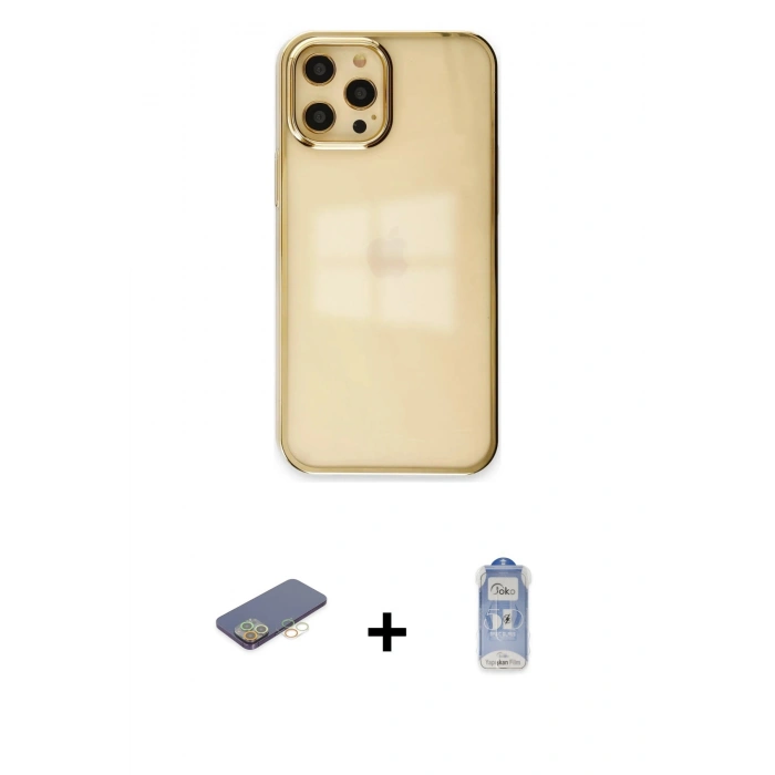 MARSİLYAN™- iPhone 12 Pro Max Kılıf Doruk Doku Prime - Siyah Joko Magic 5D Cam + Renkli Kamera Lens Koruma Cam - SI