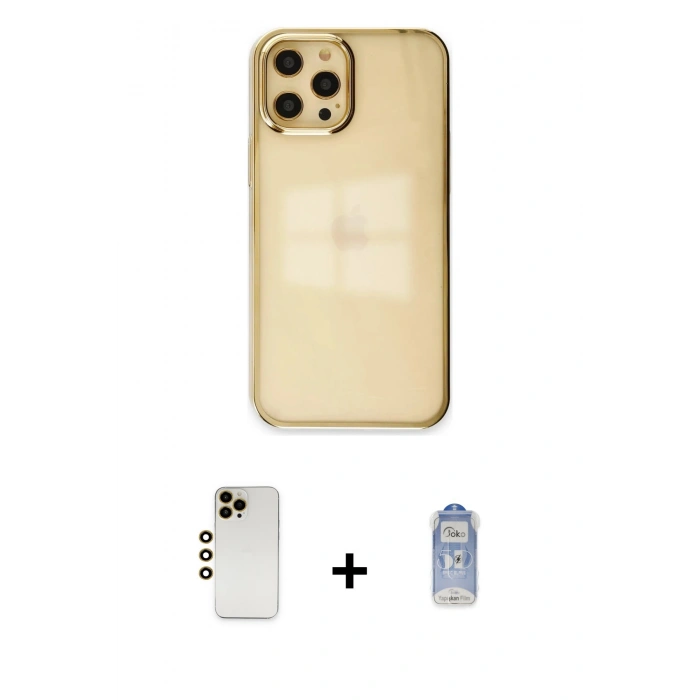 MARSİLYAN™- iPhone 12 Pro Max Kılıf Doruk Doku Prime - Siyah Joko Magic 5D Cam + Shine Kamera Lens - GD