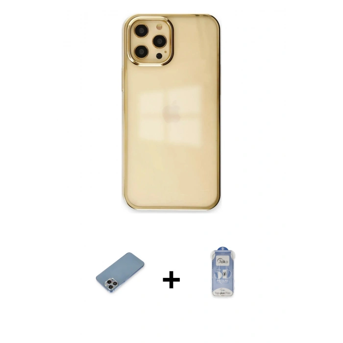 MARSİLYAN™- iPhone 12 Pro Max Kılıf Doruk Doku Prime - Siyah Joko Magic 5D Cam + Shine Kamera Lens Koruma Cam - GI