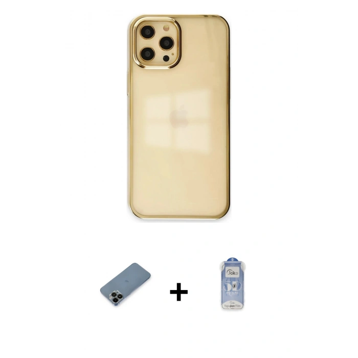 MARSİLYAN™- iPhone 12 Pro Max Kılıf Doruk Doku Prime - Siyah Joko Magic 5D Cam + Shine Kamera Lens Koruma Cam - SH
