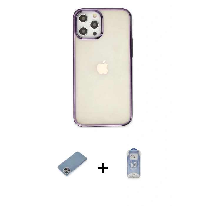 MARSİLYAN™- iPhone 12 Pro Max Kılıf Doruk Doku Prime - Siyah Joko Magic 5D Cam + Shine Kamera Lens Koruma Cam - GI