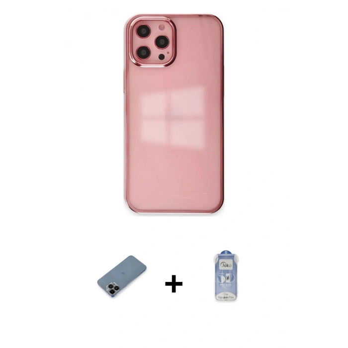 MARSİLYAN™- iPhone 12 Pro Max Kılıf Doruk Doku Prime - Siyah Joko Magic 5D Cam + Shine Kamera Lens Koruma Cam - SH