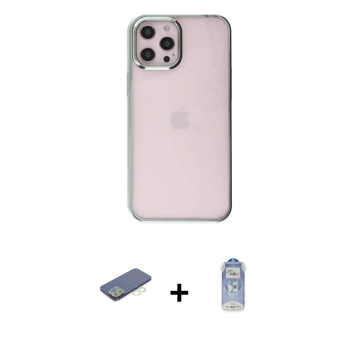 MARSİLYAN™- iPhone 12 Pro Max Kılıf Doruk Doku Prime - Siyah Joko Magic 5D Cam + Yeşil Renkli Kamera Lens Koruma Cam