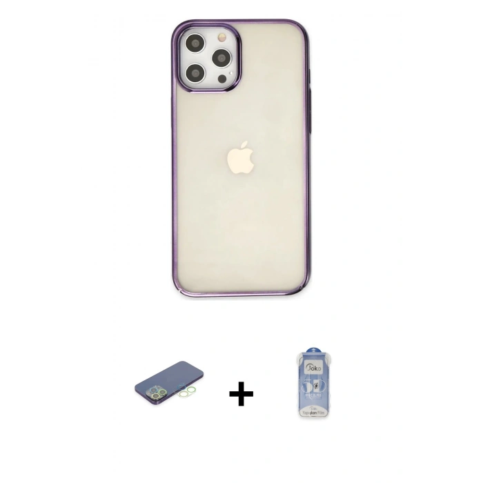 MARSİLYAN™- iPhone 12 Pro Max Kılıf Doruk Doku Prime - Siyah Joko Magic 5D Cam + Yeşil Renkli Kamera Lens Koruma Cam