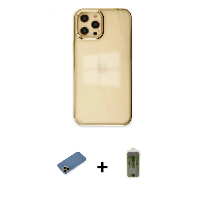 MARSİLYAN™- iPhone 12 Pro Max Kılıf Doruk Doku Prime - Siyah Joko Magic 5D Hayalet Cam + Shine Kamera Lens Koruma Cam - GD