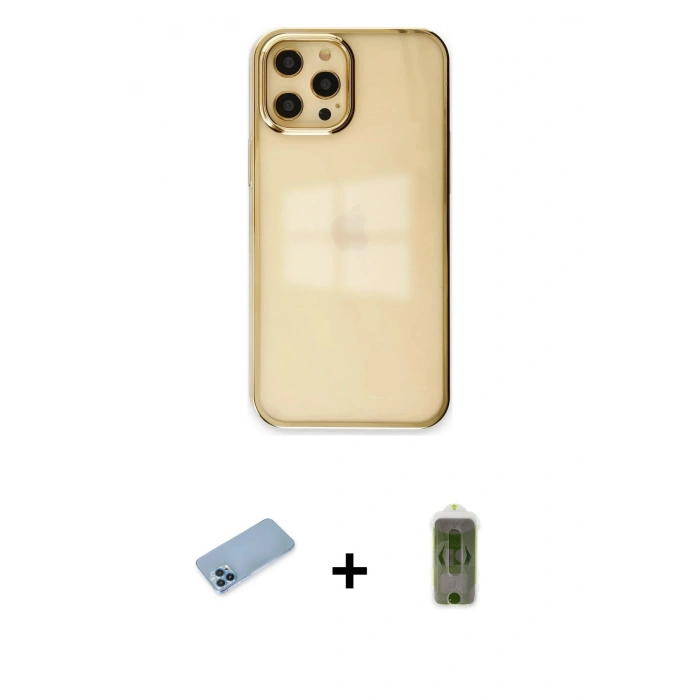 MARSİLYAN™- iPhone 12 Pro Max Kılıf Doruk Doku Prime - Siyah Joko Magic 5D Hayalet Cam + Mavi Shine Kamera Lens Koruma Cam