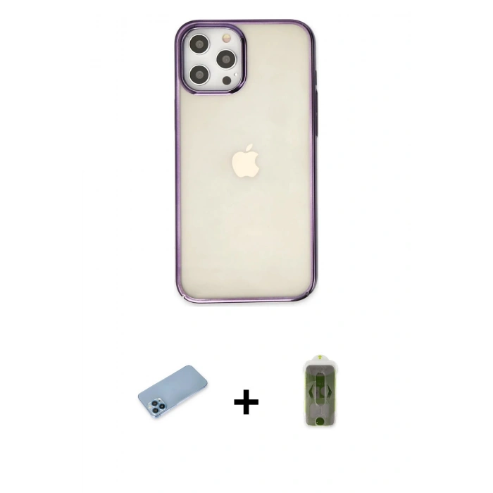 MARSİLYAN™- iPhone 12 Pro Max Kılıf Doruk Doku Prime - Siyah Joko Magic 5D Hayalet Cam + Mavi Shine Kamera Lens Koruma Cam