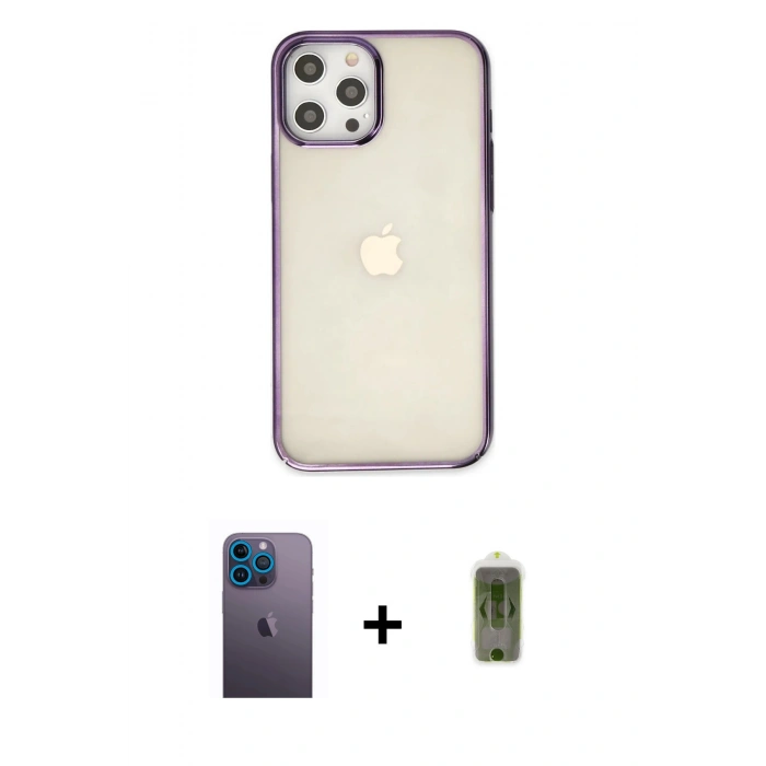 MARSİLYAN™- iPhone 12 Pro Max Kılıf Doruk Doku Prime - Siyah Joko Magic 5D Hayalet Cam + Neon Fosforlu Kamera Lens - MI