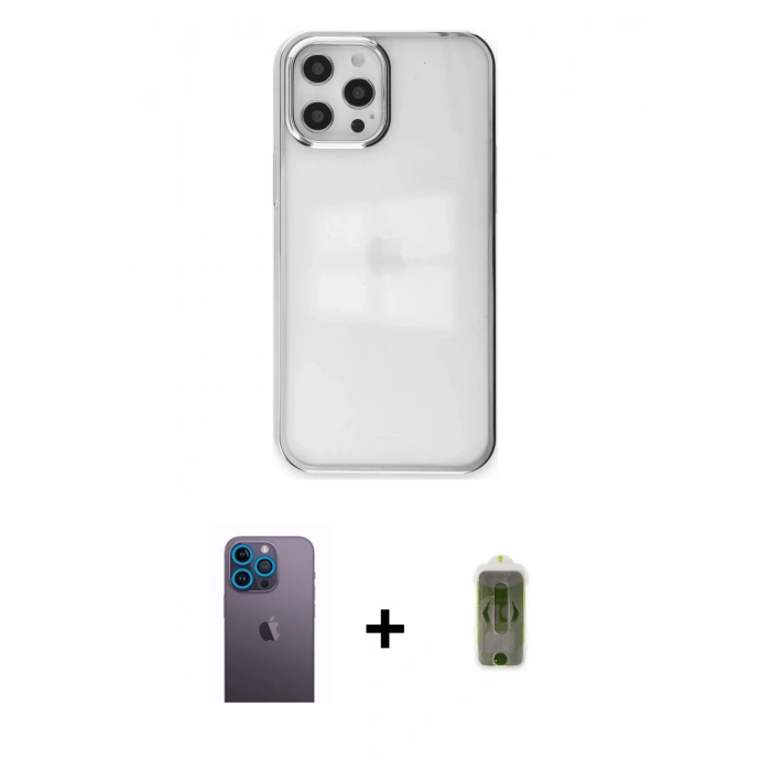 MARSİLYAN™- iPhone 12 Pro Max Kılıf Doruk Doku Prime - Siyah Joko Magic 5D Hayalet Cam + Neon Fosforlu Kamera Lens - MI