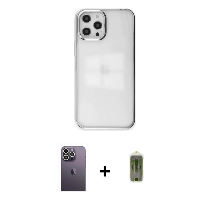 MARSİLYAN™- iPhone 12 Pro Max Kılıf Doruk Doku Prime - Siyah Joko Magic 5D Hayalet Cam + Neon Fosforlu Kamera Lens - BZ