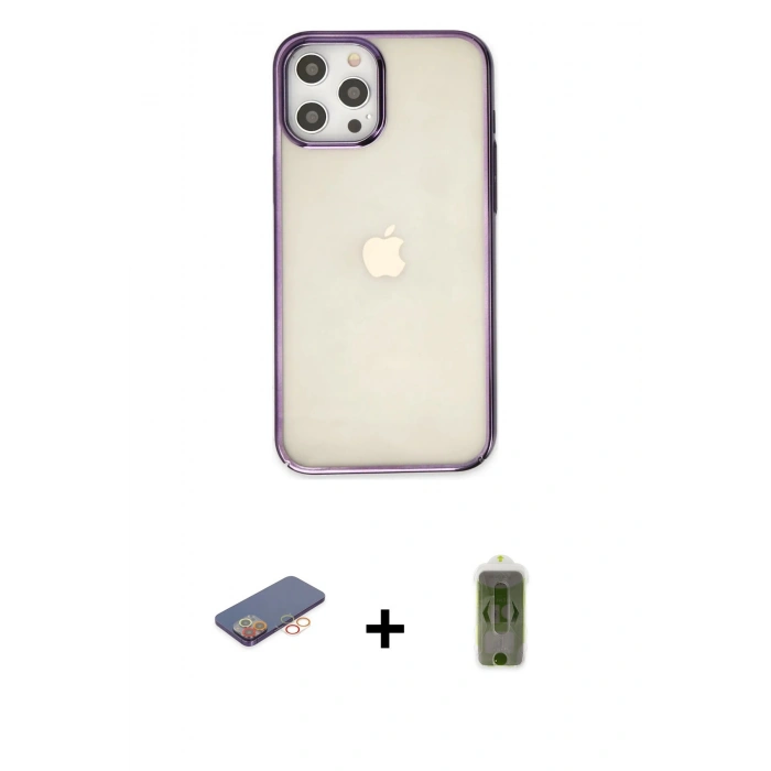 MARSİLYAN™- iPhone 12 Pro Max Kılıf Doruk Doku Prime - Siyah Joko Magic 5D Hayalet Cam + Renkli Kamera Lens Koruma Cam - TU