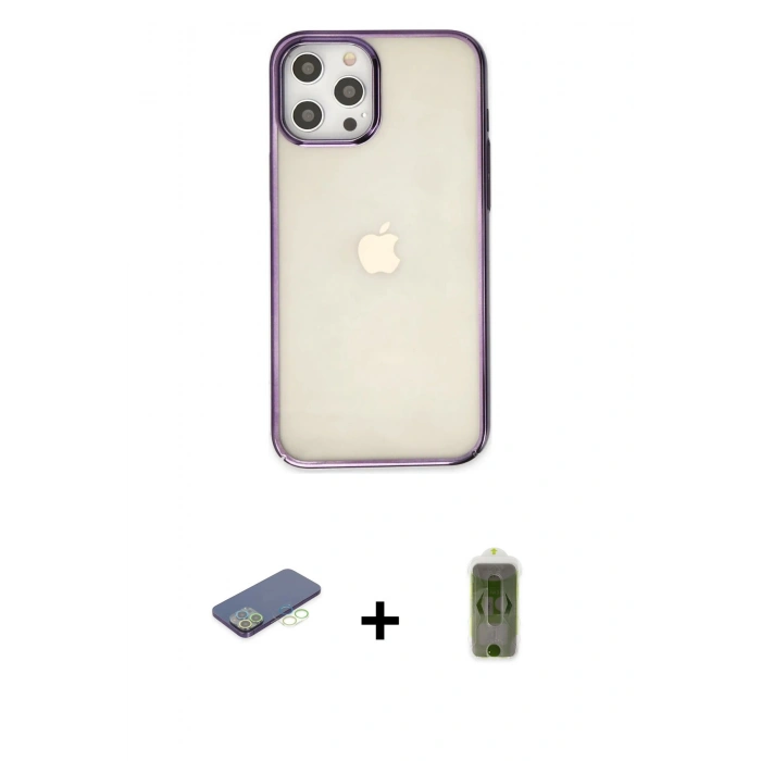 MARSİLYAN™- iPhone 12 Pro Max Kılıf Doruk Doku Prime - Siyah Joko Magic 5D Hayalet Cam + Renkli Kamera Lens Koruma Cam - YL