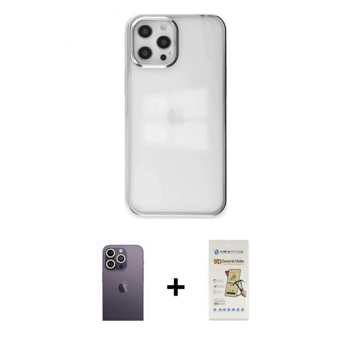 MARSİLYAN™- iPhone 12 Pro Max Kılıf Doruk Doku Prime - Siyah Mat Seramik Nano Ekran Koruyucu + Neon Fosforlu Kamera Lens - BZ