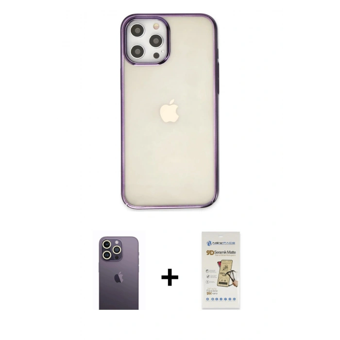 MARSİLYAN™- iPhone 12 Pro Max Kılıf Doruk Doku Prime - Siyah Mat Seramik Nano Ekran Koruyucu + Neon Fosforlu Kamera Lens - BZ