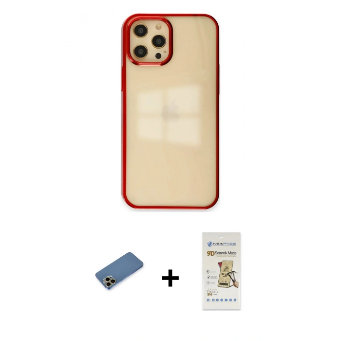 MARSİLYAN™- iPhone 12 Pro Max Kılıf Doruk Doku Prime - Siyah Mat Seramik Nano Ekran Koruyucu + Shine Kamera Lens Koruma Cam - GD
