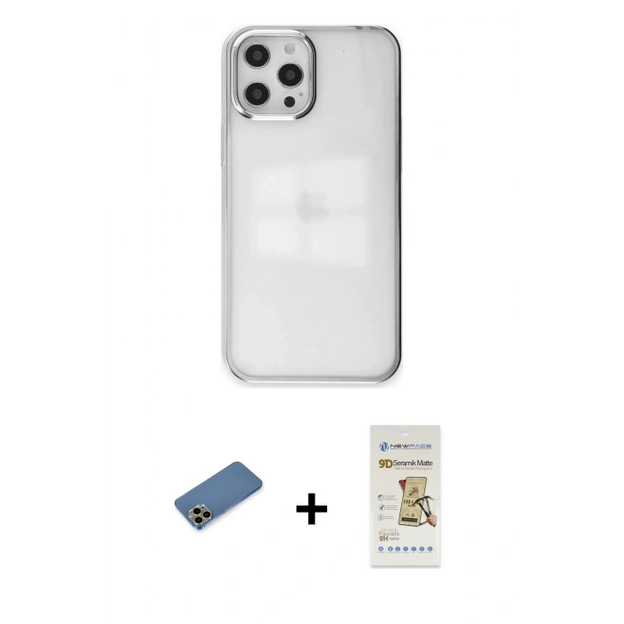 MARSİLYAN™- iPhone 12 Pro Max Kılıf Doruk Doku Prime - Siyah Mat Seramik Nano Ekran Koruyucu + Shine Kamera Lens Koruma Cam - GD