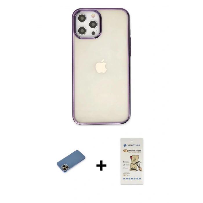 MARSİLYAN™- iPhone 12 Pro Max Kılıf Doruk Doku Prime - Siyah Mat Seramik Nano Ekran Koruyucu + Shine Kamera Lens Koruma Cam - GD
