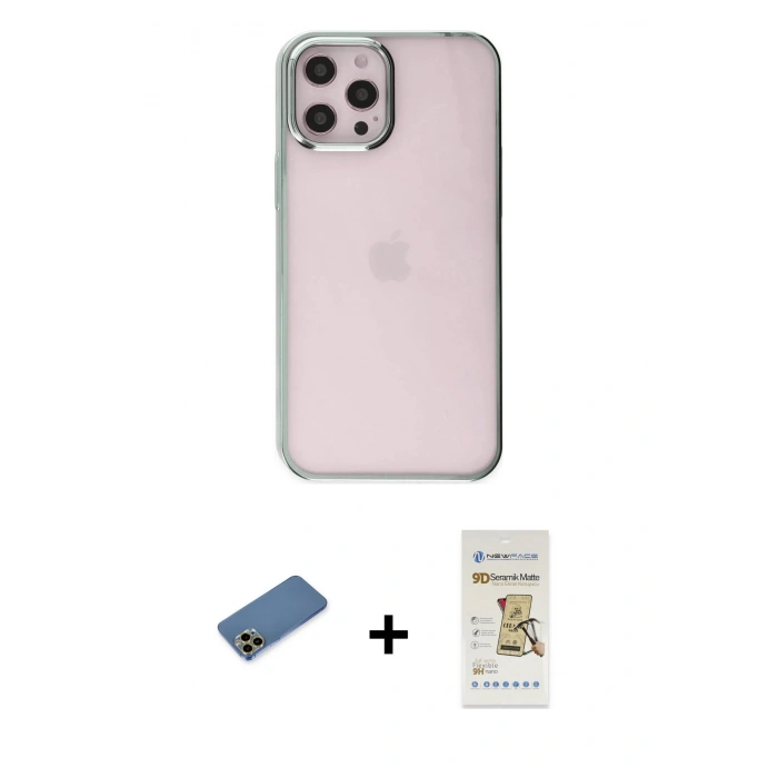 MARSİLYAN™- iPhone 12 Pro Max Kılıf Doruk Doku Prime - Siyah Mat Seramik Nano Ekran Koruyucu + Shine Kamera Lens Koruma Cam - GD