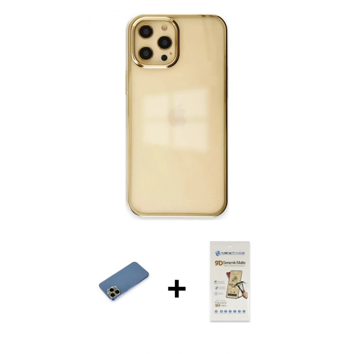MARSİLYAN™- iPhone 12 Pro Max Kılıf Doruk Doku Prime - Siyah Mat Seramik Nano Ekran Koruyucu + Shine Kamera Lens Koruma Cam - GD