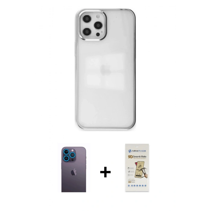 MARSİLYAN™- iPhone 12 Pro Max Kılıf Doruk Doku Prime - Siyah Mat Seramik Nano Ekran Koruyucu + Neon Fosforlu Kamera Lens - MI