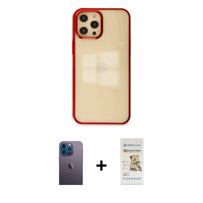 MARSİLYAN™- iPhone 12 Pro Max Kılıf Doruk Doku Prime - Siyah Mat Seramik Nano Ekran Koruyucu + Neon Fosforlu Kamera Lens - MI