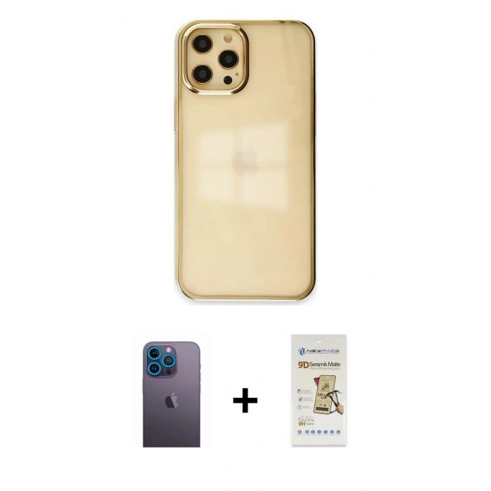 MARSİLYAN™- iPhone 12 Pro Max Kılıf Doruk Doku Prime - Siyah Mat Seramik Nano Ekran Koruyucu + Neon Fosforlu Kamera Lens - MI
