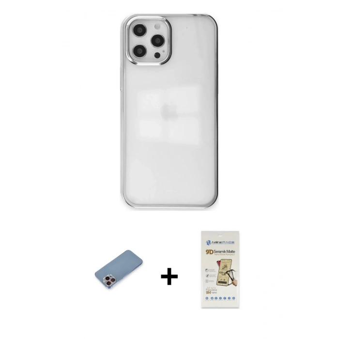 MARSİLYAN™- iPhone 12 Pro Max Kılıf Doruk Doku Prime - Siyah Mat Seramik Nano Ekran Koruyucu + Shine Kamera Lens Koruma Cam - PE