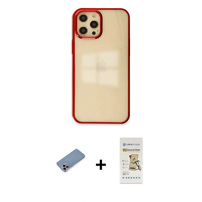 MARSİLYAN™- iPhone 12 Pro Max Kılıf Doruk Doku Prime - Siyah Mat Seramik Nano Ekran Koruyucu + Shine Kamera Lens Koruma Cam - PE