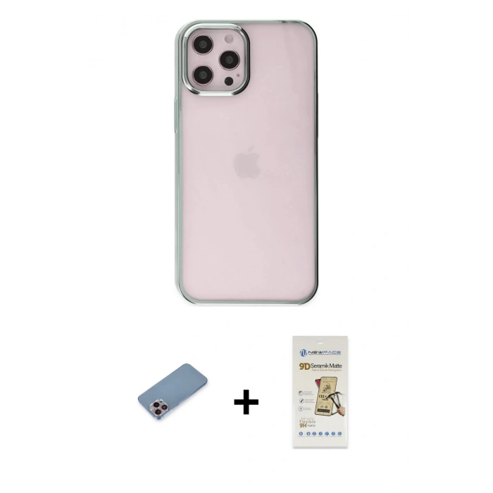 MARSİLYAN™- iPhone 12 Pro Max Kılıf Doruk Doku Prime - Siyah Mat Seramik Nano Ekran Koruyucu + Shine Kamera Lens Koruma Cam - PE