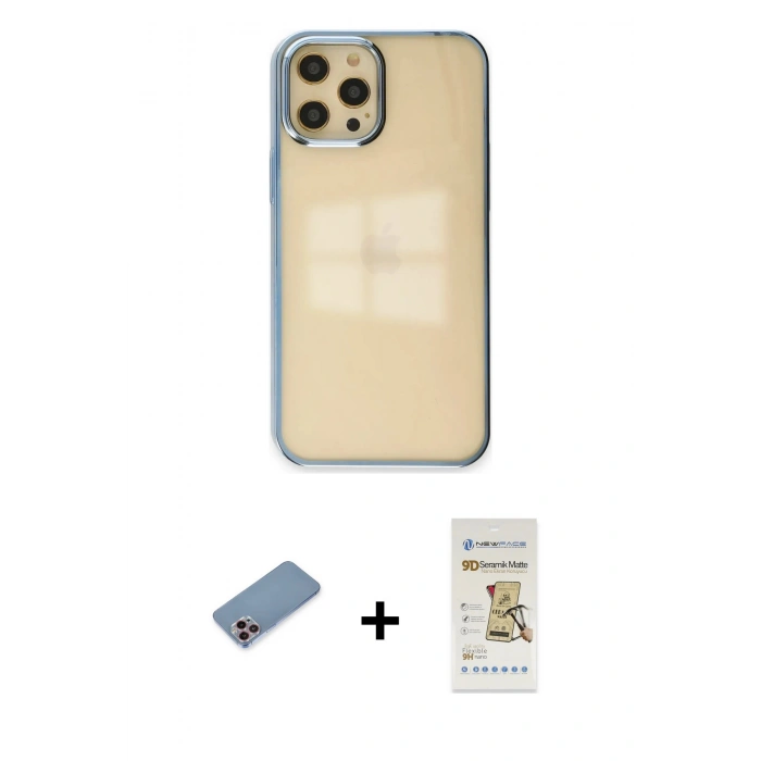 MARSİLYAN™- iPhone 12 Pro Max Kılıf Doruk Doku Prime - Siyah Mat Seramik Nano Ekran Koruyucu + Shine Kamera Lens Koruma Cam - PE
