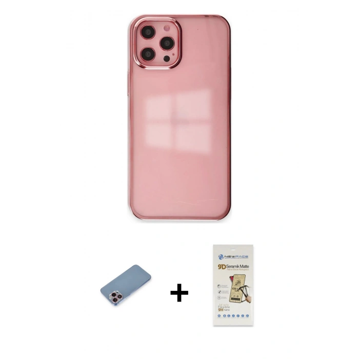 MARSİLYAN™- iPhone 12 Pro Max Kılıf Doruk Doku Prime - Siyah Mat Seramik Nano Ekran Koruyucu + Shine Kamera Lens Koruma Cam - PE
