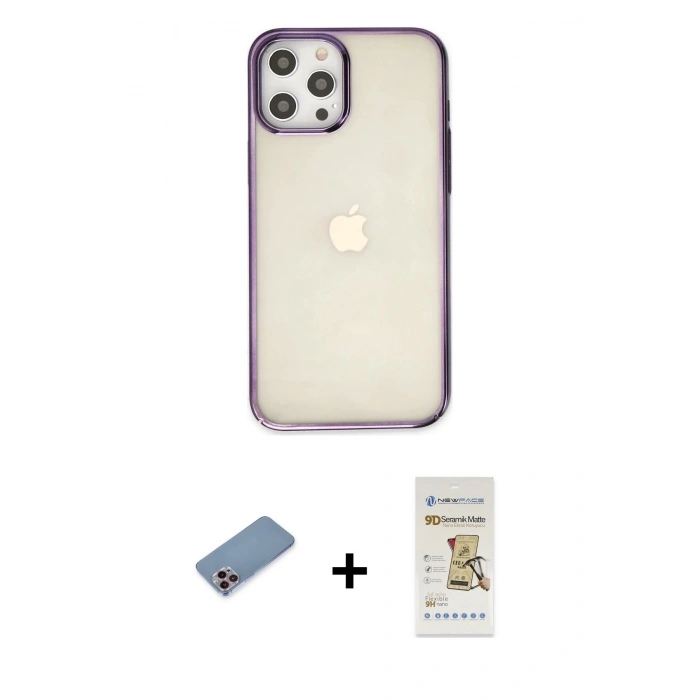 MARSİLYAN™- iPhone 12 Pro Max Kılıf Doruk Doku Prime - Siyah Mat Seramik Nano Ekran Koruyucu + Shine Kamera Lens Koruma Cam - PE