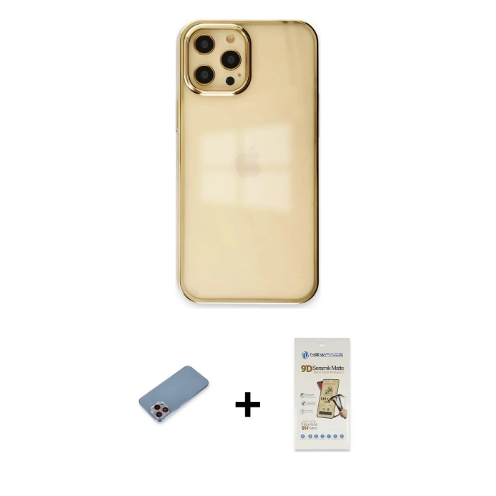 MARSİLYAN™- iPhone 12 Pro Max Kılıf Doruk Doku Prime - Siyah Mat Seramik Nano Ekran Koruyucu + Shine Kamera Lens Koruma Cam - PE
