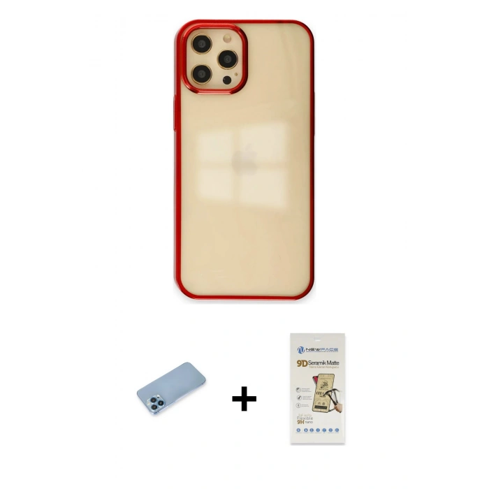 MARSİLYAN™- iPhone 12 Pro Max Kılıf Doruk Doku Prime - Siyah Mat Seramik Nano Ekran Koruyucu + Shine Kamera Lens Koruma Cam - MI