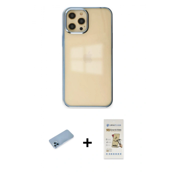 MARSİLYAN™- iPhone 12 Pro Max Kılıf Doruk Doku Prime - Siyah Mat Seramik Nano Ekran Koruyucu + Shine Kamera Lens Koruma Cam - MI