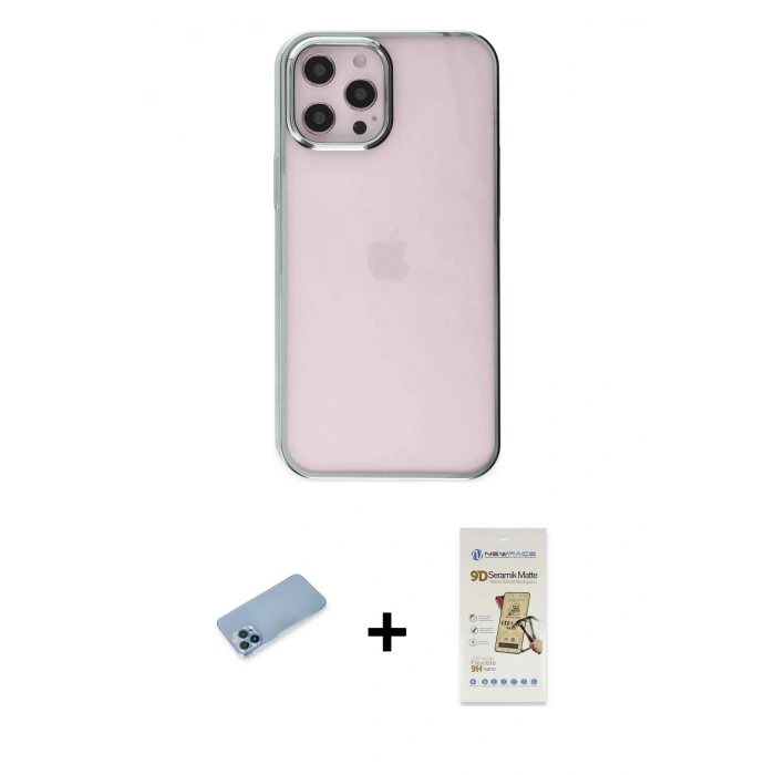 MARSİLYAN™- iPhone 12 Pro Max Kılıf Doruk Doku Prime - Siyah Mat Seramik Nano Ekran Koruyucu + Shine Kamera Lens Koruma Cam - MI