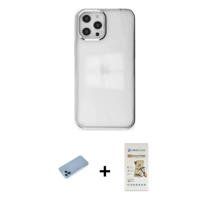 MARSİLYAN™- iPhone 12 Pro Max Kılıf Doruk Doku Prime - Siyah Mat Seramik Nano Ekran Koruyucu + Shine Kamera Lens Koruma Cam - MI