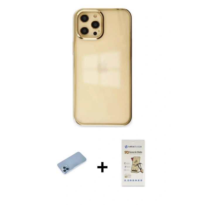 MARSİLYAN™- iPhone 12 Pro Max Kılıf Doruk Doku Prime - Siyah Mat Seramik Nano Ekran Koruyucu + Shine Kamera Lens Koruma Cam - MI