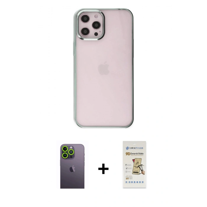 MARSİLYAN™- iPhone 12 Pro Max Kılıf Doruk Doku Prime - Siyah Mat Seramik Nano Ekran Koruyucu + Neon Fosforlu Kamera Lens - YL