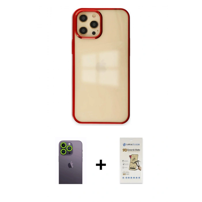 MARSİLYAN™- iPhone 12 Pro Max Kılıf Doruk Doku Prime - Siyah Mat Seramik Nano Ekran Koruyucu + Neon Fosforlu Kamera Lens - YL