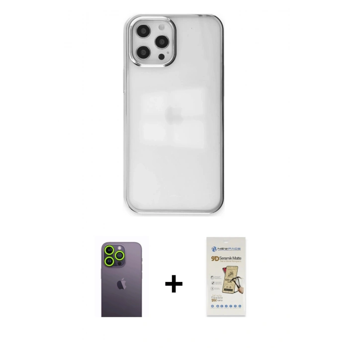 MARSİLYAN™- iPhone 12 Pro Max Kılıf Doruk Doku Prime - Siyah Mat Seramik Nano Ekran Koruyucu + Neon Fosforlu Kamera Lens - YL